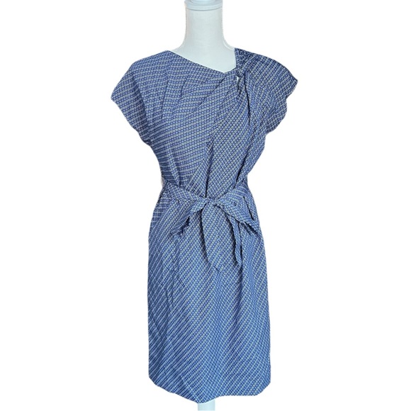 Banana Republic Blue Geometric Tile Belted Shift Dress | Size Small - Picture 4 of 12